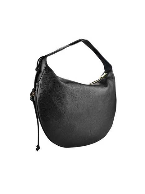 BORSA A SPALLA IN PELLE CON COULISSE LATERALE DONNA NERO