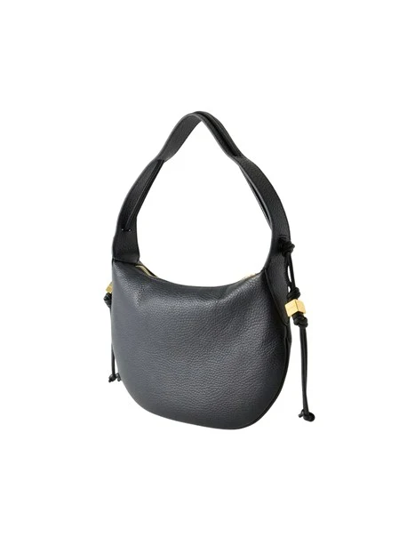 BORSA A SPALLA IN PELLE MARTELLATA CON LACCETTI DONNA NERO