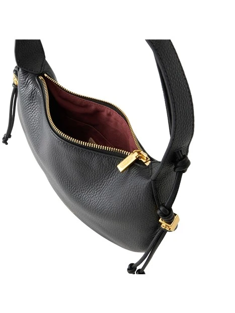 BORSA A SPALLA IN PELLE MARTELLATA CON LACCETTI DONNA NERO