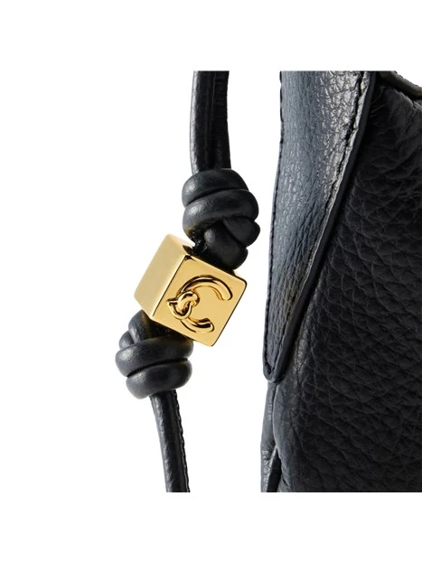 BORSA A SPALLA IN PELLE MARTELLATA CON LACCETTI DONNA NERO