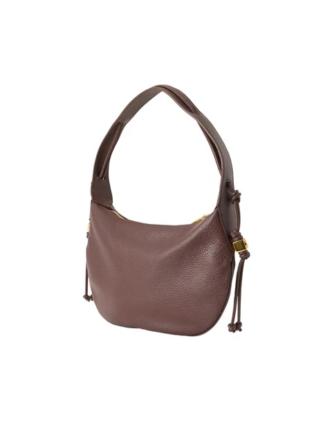 BORSA A SPALLA IN PELLE MARTELLATA CON LACCETTI DONNA MARRONE