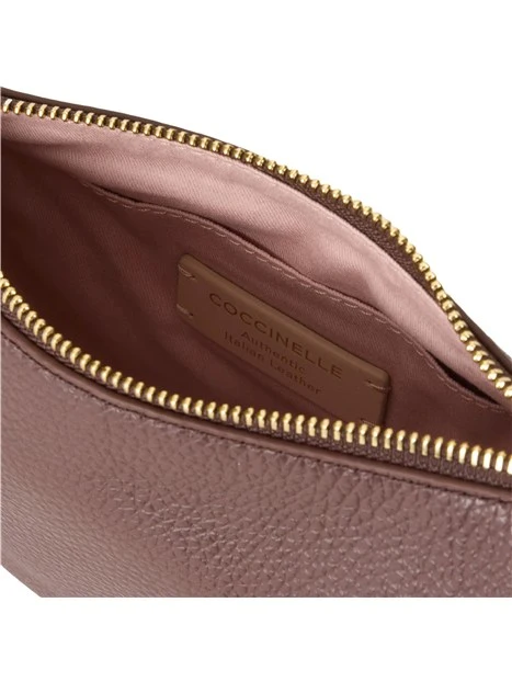 BORSA A SPALLA IN PELLE MARTELLATA CON LACCETTI DONNA MARRONE