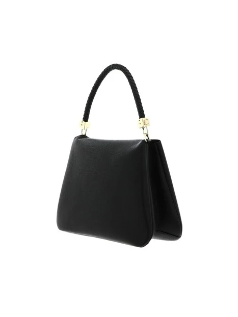 BORSA A SPALLA IN PELLE CON MANICO INTRECCIATO DONNA NERO