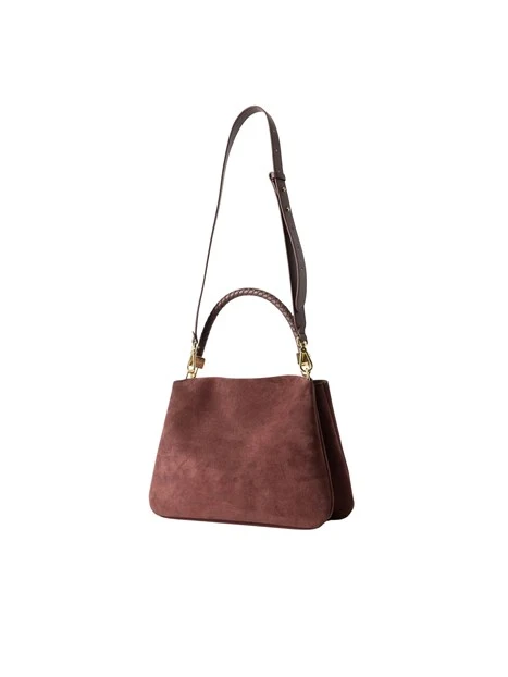 BORSA A MANO IN CAMOSCIO CON MANICO INTRECCIATO DONNA MARRONE
