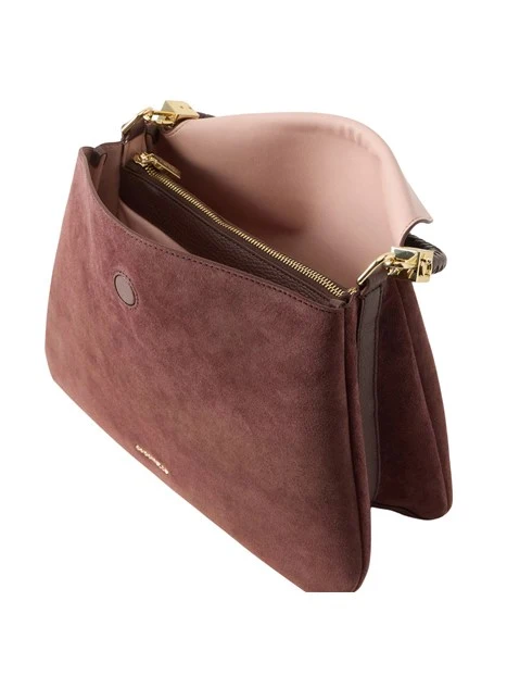BORSA A MANO IN CAMOSCIO CON MANICO INTRECCIATO DONNA MARRONE