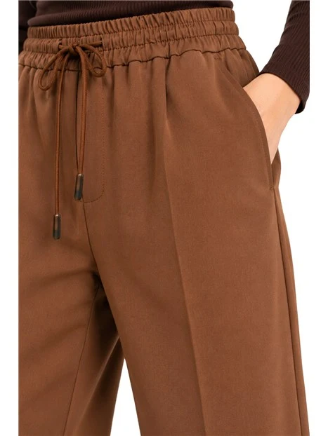 PANTALONI JOGGERS IN TWILL DI MISTO VISCOSA STRETCH DONNA MARRONE