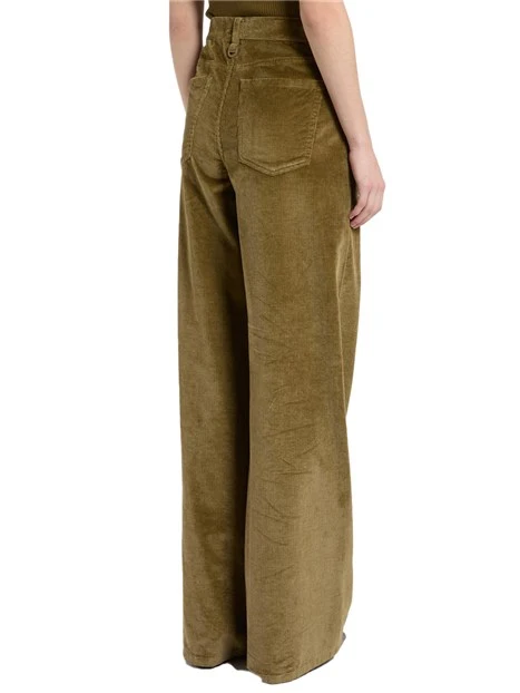 PANTALONI PALAZZO CINQUE TASCHE IN VELLUTO A COSTE DONNA VERDE