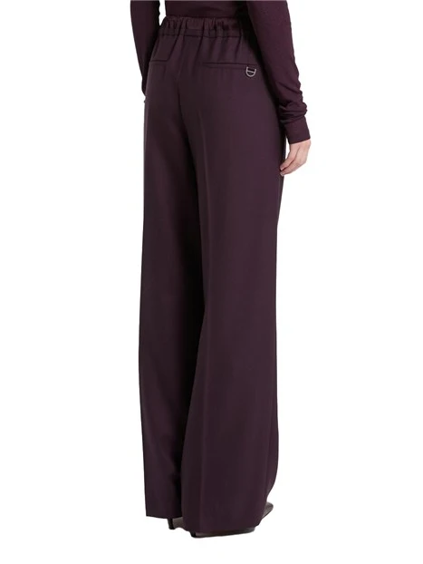 PANTALONI PALAZZO IN GABARDINA DI PURA LANA VERGINE CON COULISSE DONNA VIOLA