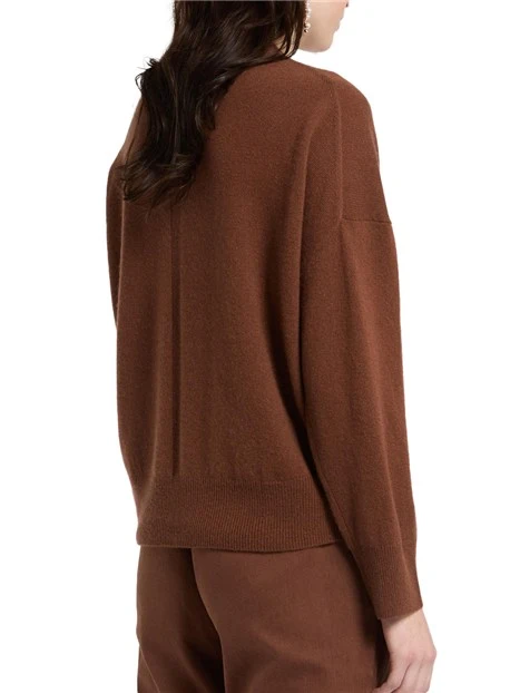 CARDIGAN IN PURO CASHMERE CON SCOLLO A V DONNA MARRONE