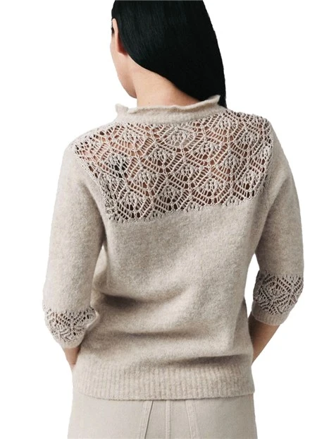 MAGLIA GIROCOLLO IN BABY ALPACA CON PIZZO DONNA BEIGE