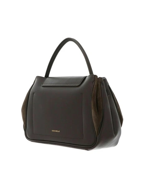 BORSA A MANO IN PELLE CON DETTAGLI IN CAMOSCIO DONNA MARRONE