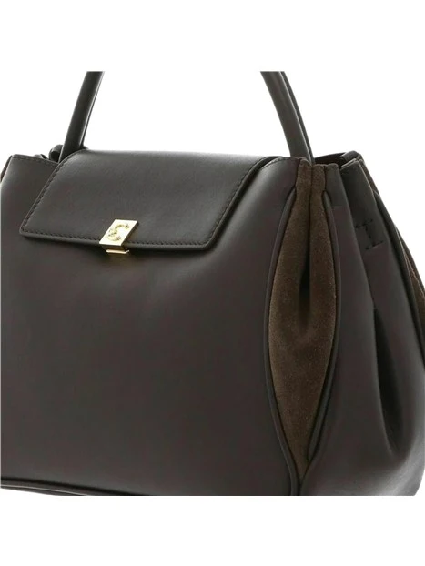 BORSA A MANO IN PELLE CON DETTAGLI IN CAMOSCIO DONNA MARRONE