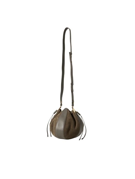 BORSA A TRACOLLA IN CAMOSCIO E PELLE CON COULISSE DONNA MARRONE