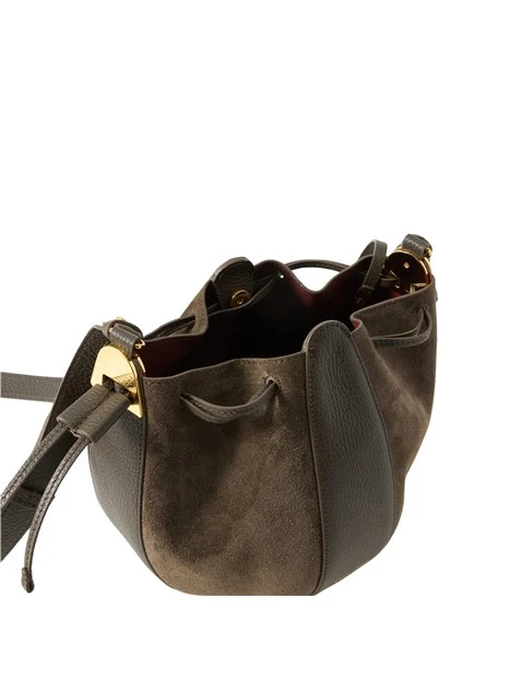 BORSA A TRACOLLA IN CAMOSCIO E PELLE CON COULISSE DONNA MARRONE