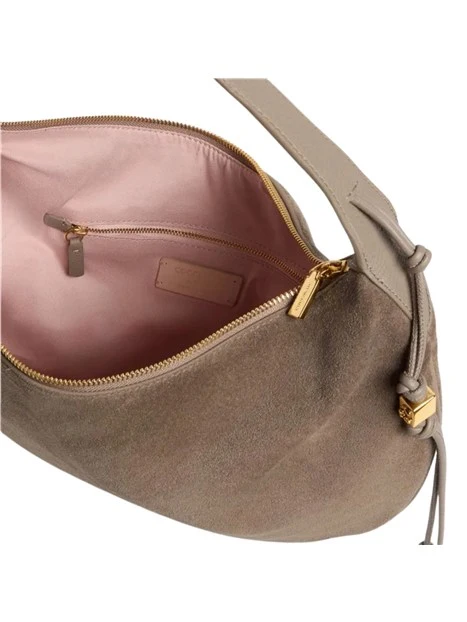 BORSA A SPALLA IN CAMOSCIO CON LACCETTI LATERALI DONNA TORTORA