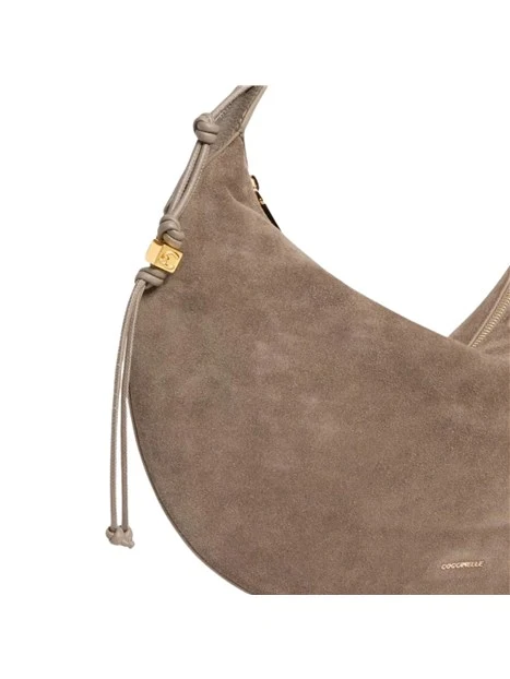 BORSA A SPALLA IN CAMOSCIO CON LACCETTI LATERALI DONNA TORTORA