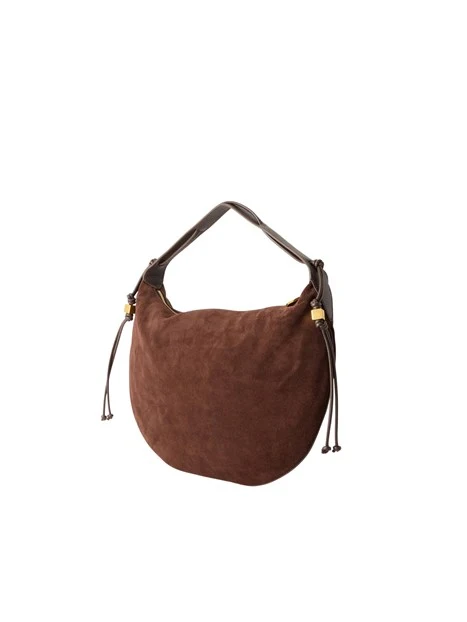 BORSA A SPALLA IN CAMOSCIO CON LACCI LATERALI DONNA MARRONE