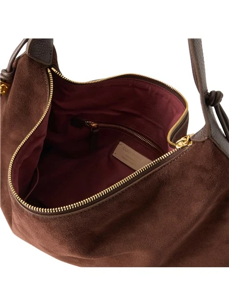 BORSA A SPALLA IN CAMOSCIO CON LACCI LATERALI DONNA MARRONE