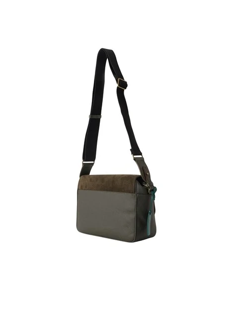BORSA A TRACOLLA IN TESSUTO E CAMOSCIO CON PATTINA DONNA MARRONE