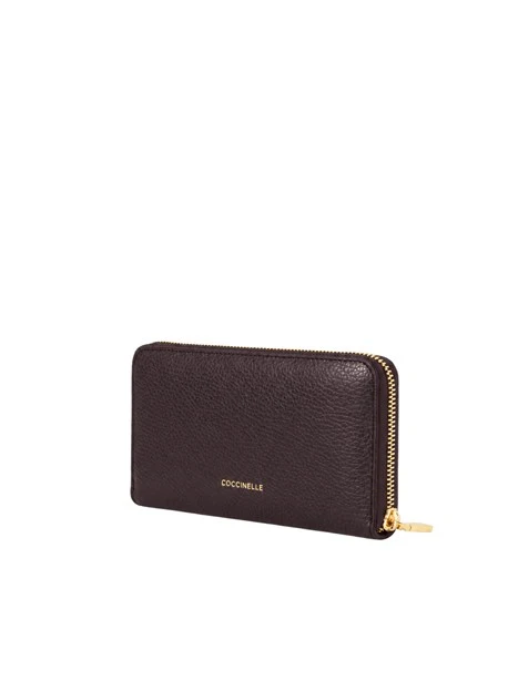 PORTAFOGLIO IN PELLE CON CHIUSURA A ZIP DONNA MARRONE