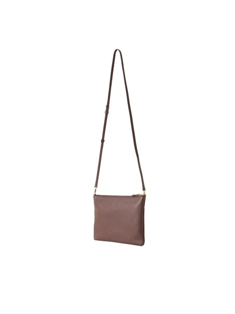 BORSA A TRACOLLA IN PELLE MARTELLATA CON ZIP DONNA MARRONE