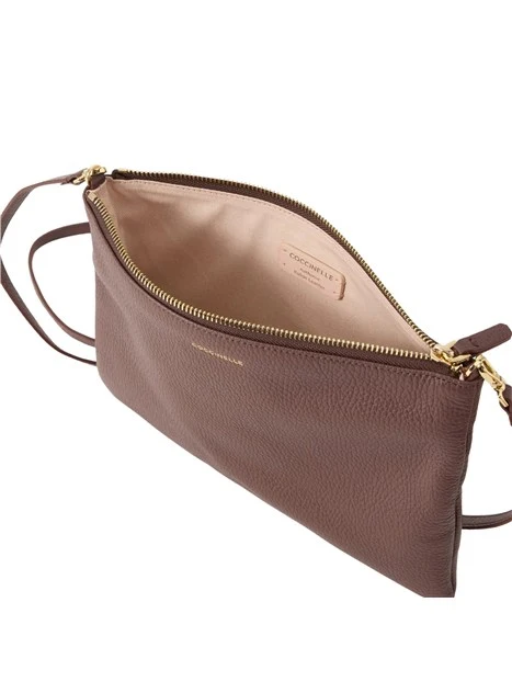 BORSA A TRACOLLA IN PELLE MARTELLATA CON ZIP DONNA MARRONE
