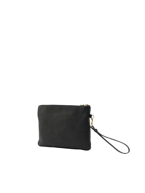 POCHETTE IN PELLE MARTELLATA CON CINTURINO DA POLSO DONNA NERO