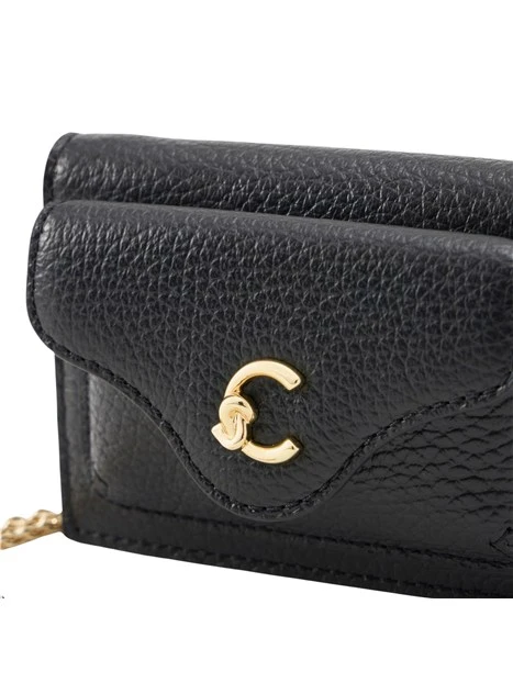 BORSA A TRACOLLA COMPATTA IN PELLE CON CATENA DONNA NERO