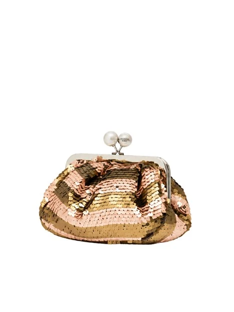 BORSA A MANO PASTICCINO CON PAILLETTES DONNA BEIGE