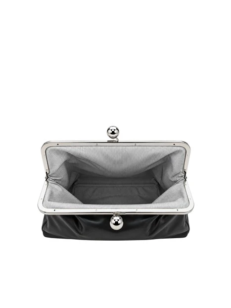 BORSA A SPALLA IN PELLE CON CHIUSURA CLIC CLAC DONNA NERO