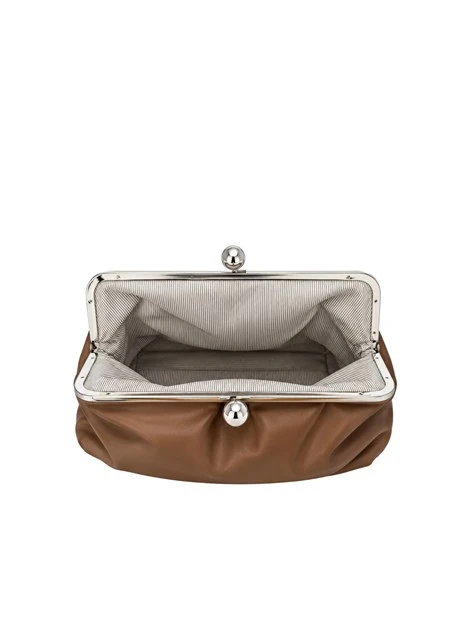 BORSA A SPALLA IN PELLE CON CHIUSURA CLIC CLAC DONNA MARRONE