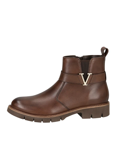 STIVALETTI TACCO BASSO IN PELLE CON FASCIA E DETTAGLIO METALLICO DONNA MARRONE