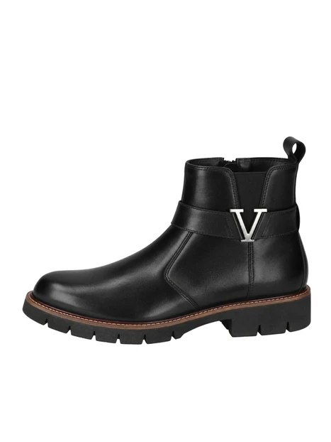 STIVALETTI TACCO BASSO IN PELLE CON FASCIA E DETTAGLIO METALLICO DONNA NERO