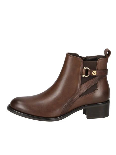 STIVALETTI TACCO ALTO IN PELLE CON CINTURINO DECORATIVO DONNA MARRONE