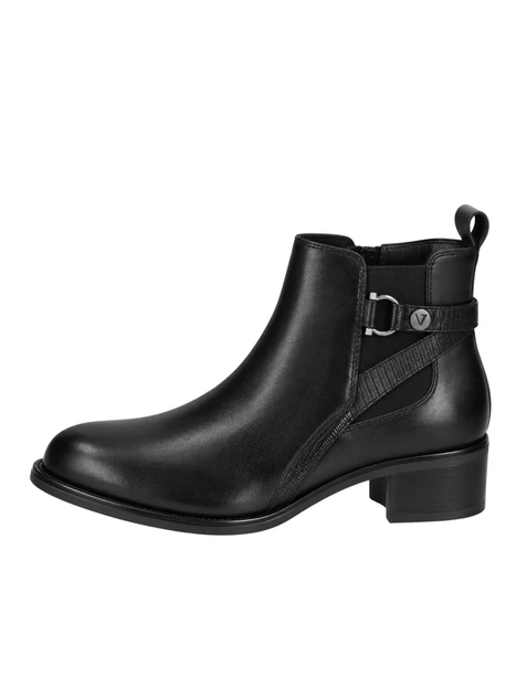 STIVALETTI TACCO ALTO IN PELLE CON CINTURINO DECORATIVO DONNA NERO