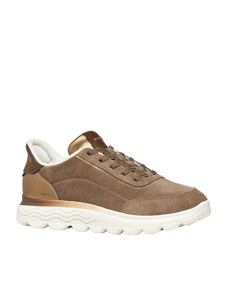 SNEAKERS BASSE IN PELLE SCAMOSCIATA CON DETTAGLI METALLIZZATI DONNA BEIGE