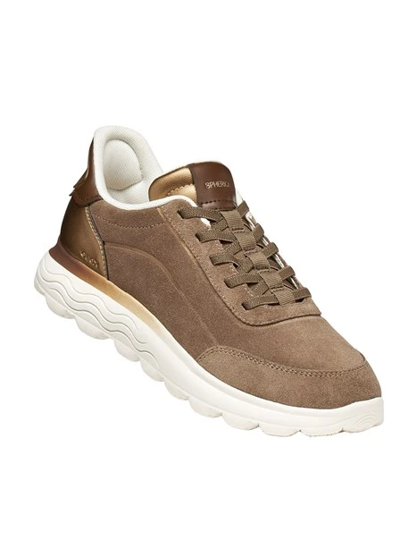 SNEAKERS BASSE IN PELLE SCAMOSCIATA CON DETTAGLI METALLIZZATI DONNA BEIGE