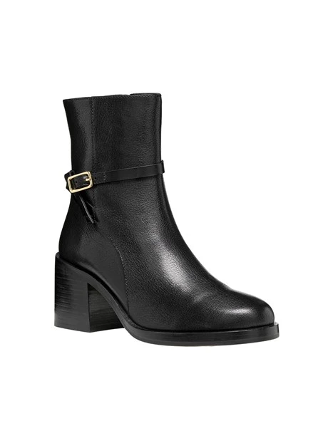 STIVALETTI TACCO ALTO IN PELLE CON CINTURINO E FIBBIA DONNA NERO