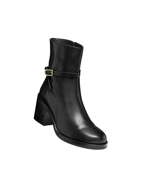 STIVALETTI TACCO ALTO IN PELLE CON CINTURINO E FIBBIA DONNA NERO