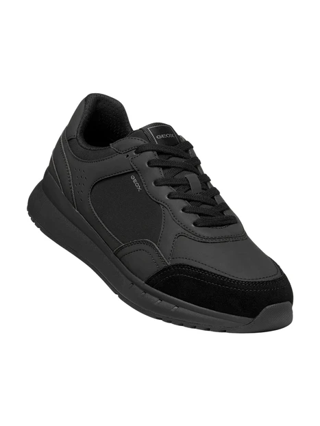 SNEAKERS BASSE MULTIMATERIALE CON INSERTI SCAMOSCIATI UOMO NERO