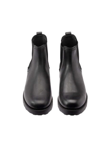 STIVALETTI CHELSEA IN PELLE CON ELASTICO LATERALE UOMO NERO