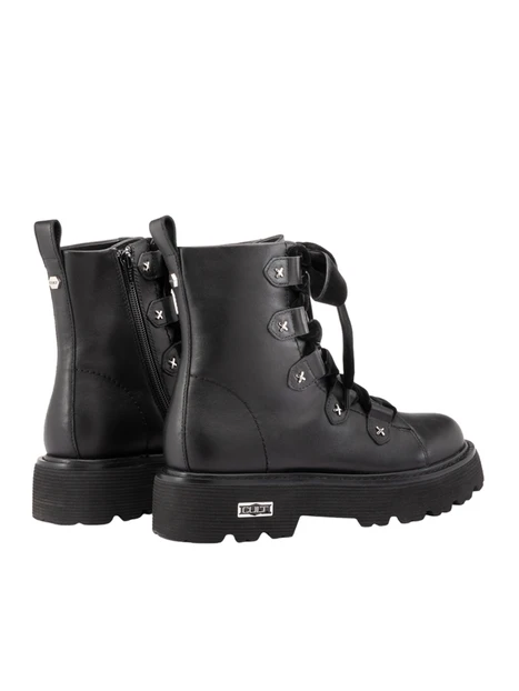 ANFIBI IN PELLE CON LACCI IN VELLUTO E DETTAGLI ARGENTO DONNA NERO