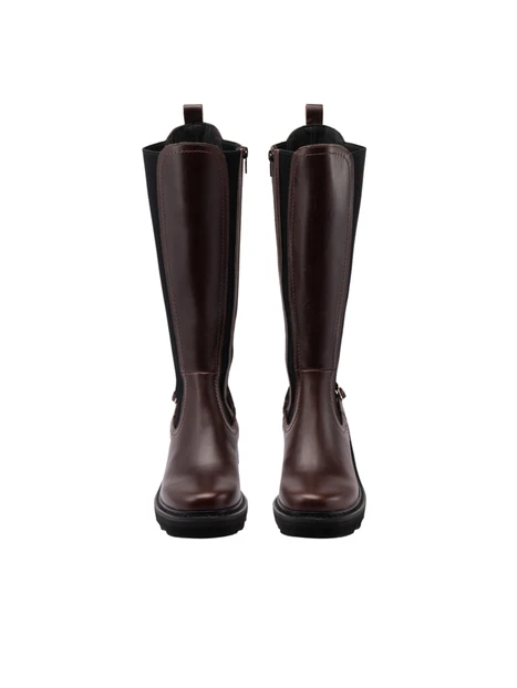 STIVALI TACCO ALTO IN PELLE CON INSERTO ELASTICO E CINTURINO DONNA MARRONE