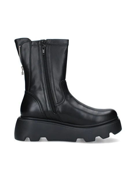 STIVALETTI TACCO BASSO PLATFORM IN PELLE CON FONDO CARRARMATO DONNA NERO