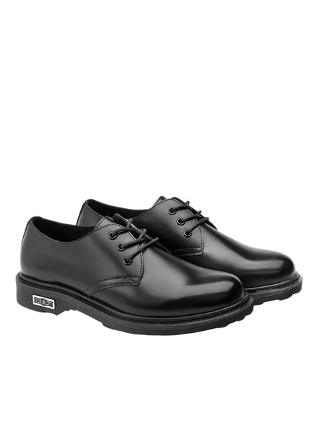 STRINGATE DERBY IN PELLE CON FONDO DENTELLATO DONNA NERO