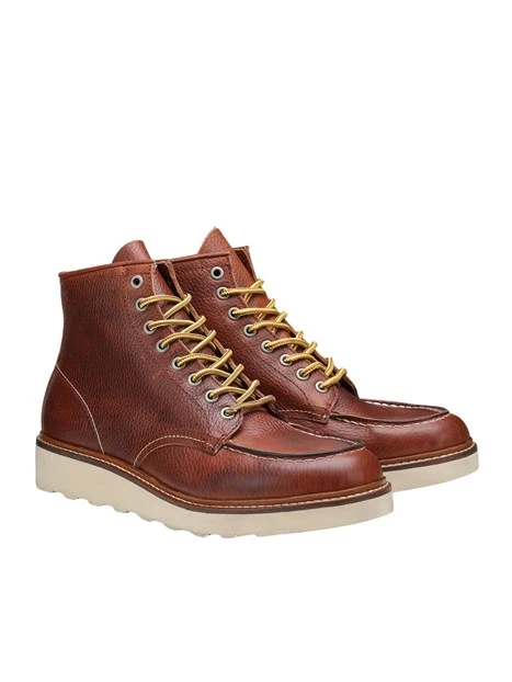 ANFIBI STRINGATI IN PELLE CON SUOLA CARRARMATO UOMO ROSSO