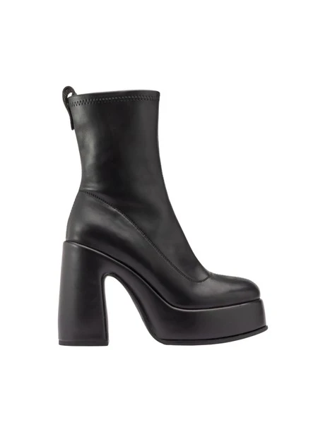 STIVALETTI TACCO ALTO PLATFORM IN PELLE CON TACCO LARGO DONNA NERO