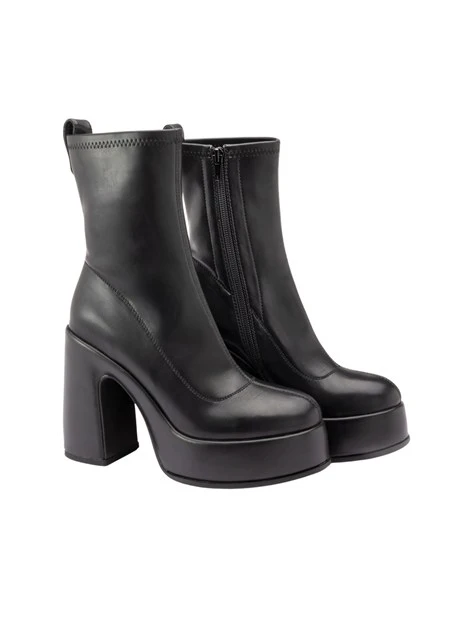STIVALETTI TACCO ALTO PLATFORM IN PELLE CON TACCO LARGO DONNA NERO