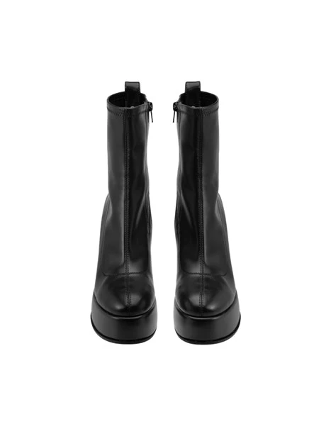 STIVALETTI TACCO ALTO PLATFORM IN PELLE CON TACCO LARGO DONNA NERO