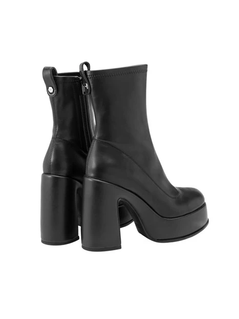 STIVALETTI TACCO ALTO PLATFORM IN PELLE CON TACCO LARGO DONNA NERO